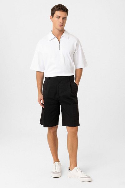 Antioch Black High Waist Pleated Relaxed Bermuda Men's Shorts
