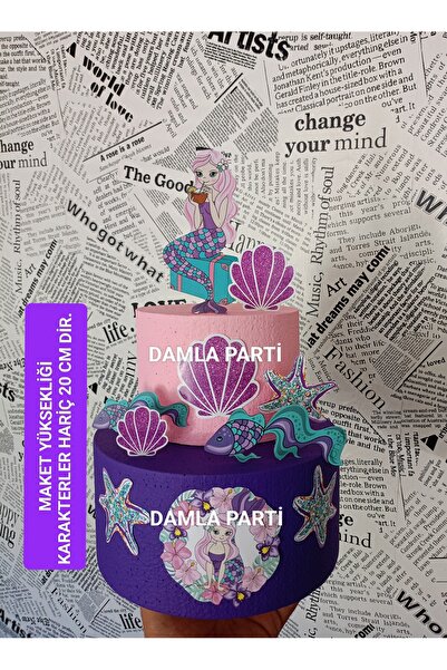 DAMLA PARTİ Deniz Kızı Temalı Maket Pasta, Deniz Kızı Doğum Günü Parti Malzem...