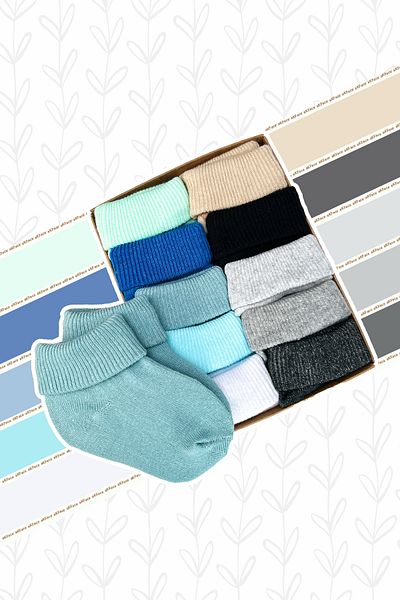 Akface Organic 10-Piece Socket Curved Boxed Boy Girl Newborn Baby Socks 0-18 Months