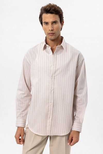 Antioch Beige Oversize Striped Men's Shirt