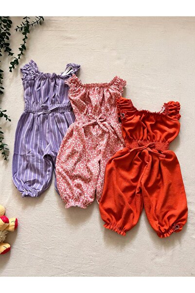 Çalışkan Çocuk Kız Çocuk Bürümcük Kapri Boy Tulum 3 Lü Seri [[1 Büyük Alınız Uzunluk Açıklama Mevcut]