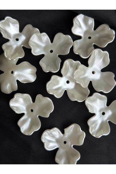 Bijumix Aksesuar 17 Adet Beyaz Sedefli Yaprak Çiçekl 37 Mm Akrilik Boncuk