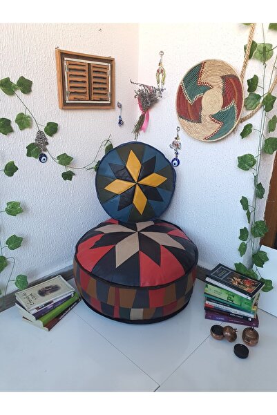 Ottoman Pouffe El Yapımı Hakiki Kuzu Deri Iskandinav Bahçe Balkon Bungalov Pu...
