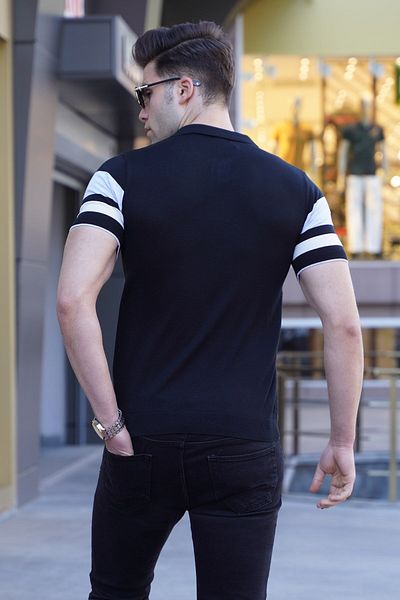 Madmext Schwarzes Herren-T-Shirt mit Polokragen und Reißverschluss 5730