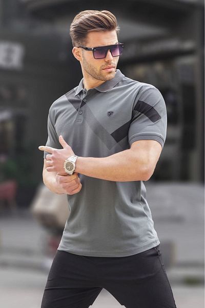 Madmext Rauchiges gemustertes Herren-T-Shirt mit Polokragen 6081