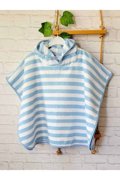 GÜRPAMUK HOME & BABY Outlet Export 100% Cotton Girls-Boys Sea, Beach, Pool, Bath Towel Poncho Striped/