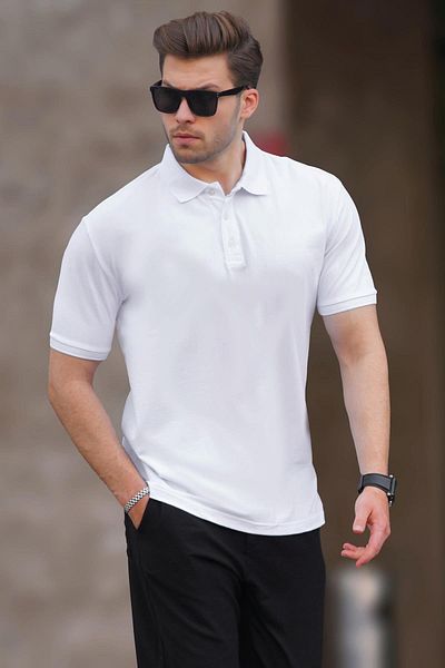 Madmext Overfit Weißes Polo-Shirt für Herren – Kurzarm 7029