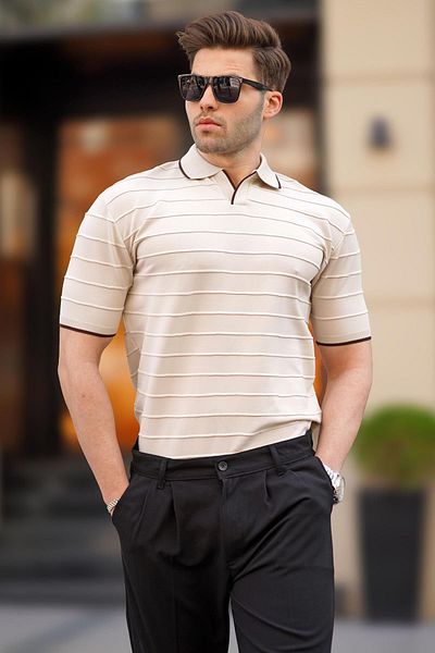 Madmext Μπεζ ανδρικό μπλουζάκι Polo Neck 6894