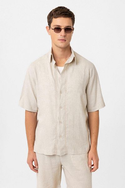 Antioch Stone Linen Blended Relaxed Men's Shirt
