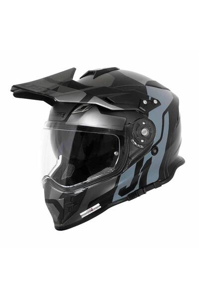 Just1 j34 Pro Tour Mat Siyah-Titanium Güneş Vizörlü Cross Kask