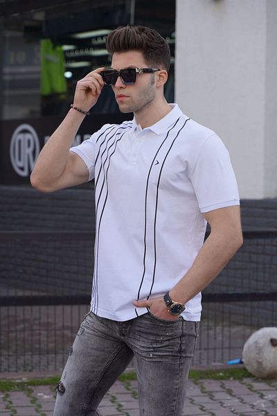 Madmext Men's Polo Neck White T-Shirt 5822