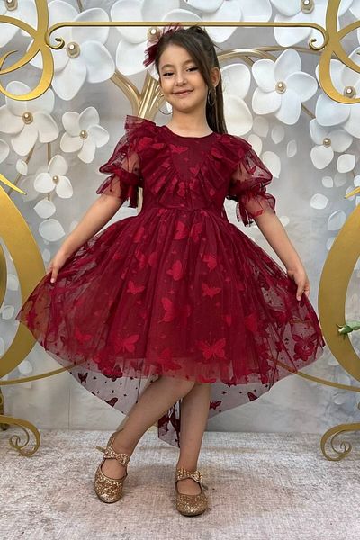 ABİYEKİDS Butterfly Patterned Tailed Children's Evening Dress Aged 6/9 Aby211
