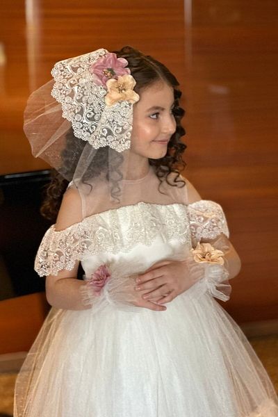 ABİYEKİDS Lace Guipure Detailed Ankle Akaesuarli Style Wedding Party Children's Evening Dress Aby213