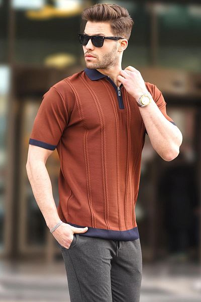 Madmext Herren-T-Shirt mit Kachelreißverschluss und detailliertem Polokragen 6874