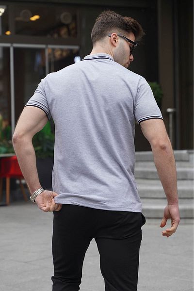 Madmext Grau gestreiftes T-Shirt mit Polokragen 5869