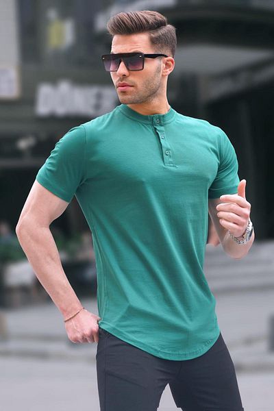 Madmext Zelené pánské tričko Polo Neck Basic 6132