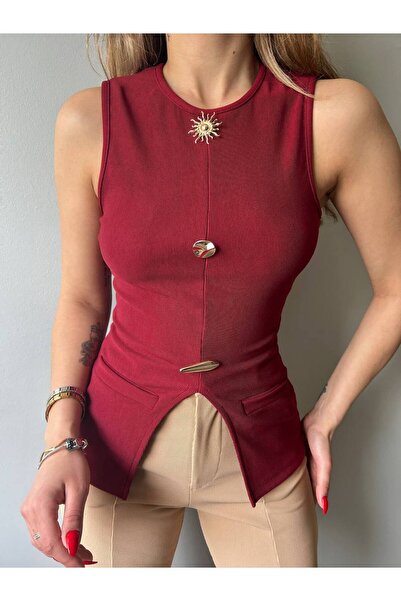 Butik Beyza Bluză din țesătură flexibilă cu mâneci zero, cu buzunar plat, cu ...