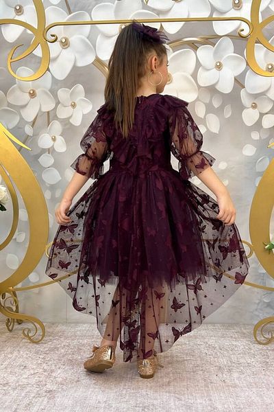 ABİYEKİDS Butterfly Patterned Tailed Children's Evening Dress Aged 6/9 Aby211