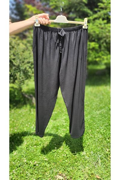 FRESCO SCARFS Pantaloni pieptănați din vascoză din bumbac subțiri negri - cu buzunar