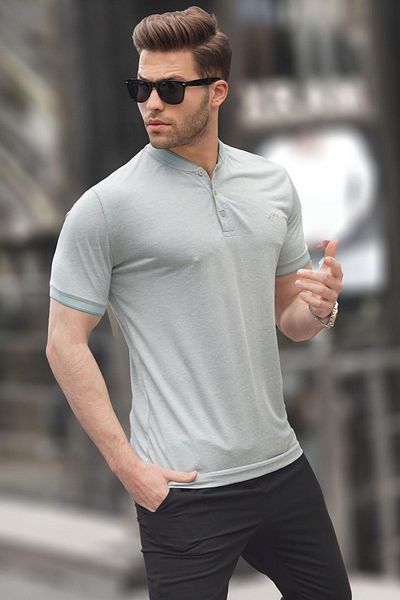 Madmext Mintgrünes Polo-T-Shirt mit Richterkragen für Herren 6107