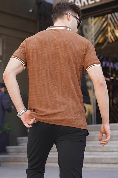 Madmext Καφέ Μπλουζάκι 6100 για ανδρικό γιακά polo Basic Basic Fit