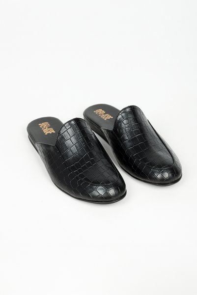 DEPASSE Men's Black Crocodile Slippers Guest House Dowry and Groom Slippers