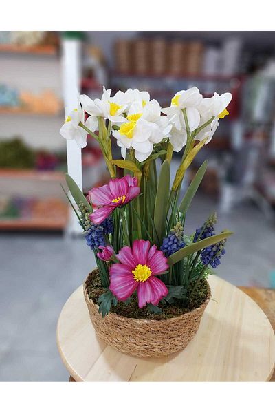 lolipophobi Θεματική διάταξη Narcissus Müge Muskari, Τεχνητό λουλούδι, Διακόσμηση, Δώρο, Βάζο, Γλάστρα