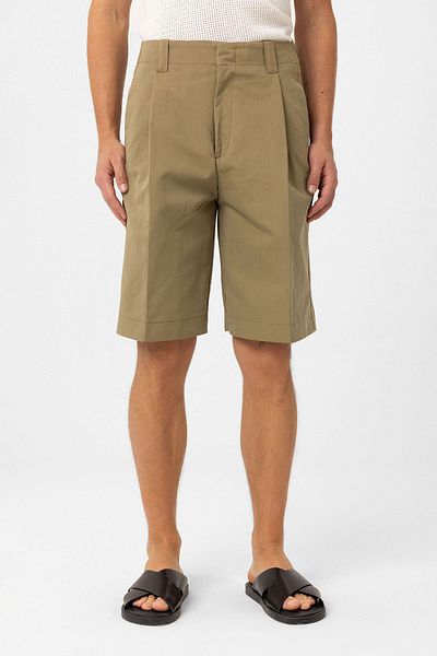 Antioch Khaki High Waist Pleated Relaxed Bermuda Men's Shorts