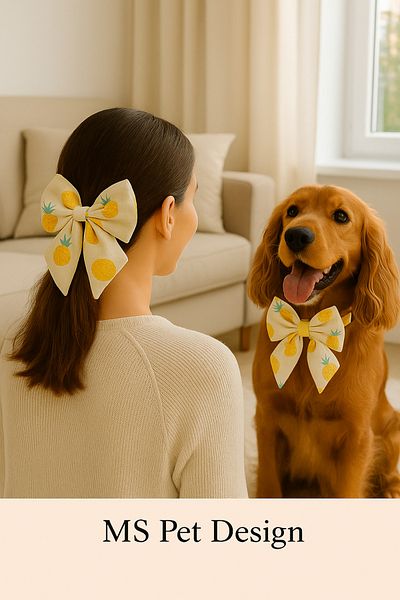 MS Pet Design Adjustable Bow Model Cat Dog Bow Tie and Hair Clip Set