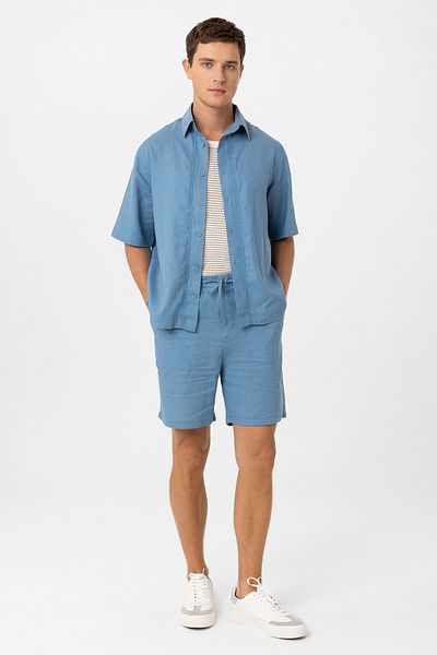 Antioch Blue Linen Blended Relaxed Men's Shirt