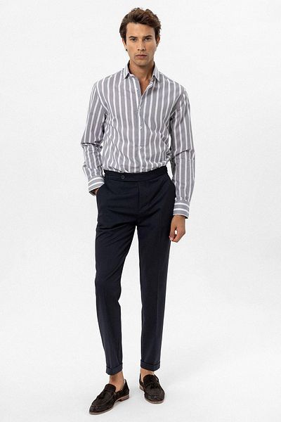 Antioch Gray Slim Fit Striped Men's Shirt