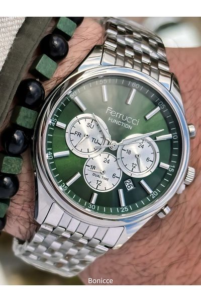 Ferrucci Silver-Green, Active Functions, Steel Cord, Men's Sleeve in Gift Box