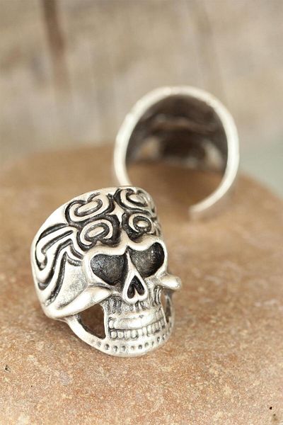 BESKAR Antiqued Silver Color Skull Men's Adjustable Ring