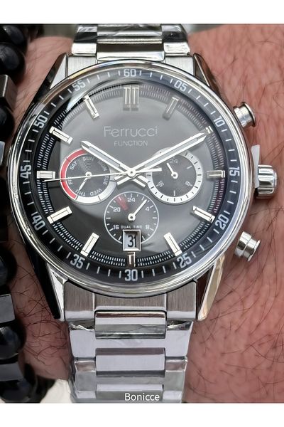 Ferrucci Silver-Black,Functions Active,Steel Cord,In Gift Box,Men's Wristwatch Bracelet
