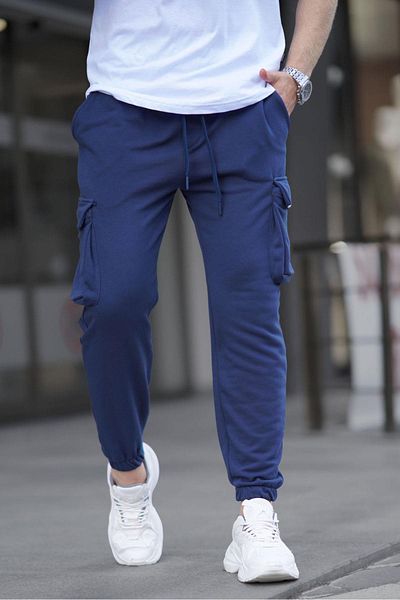 Madmext Ανδρικό αθλητικό παντελόνι τσέπης Navy Blue Elasticized Cargo 6514