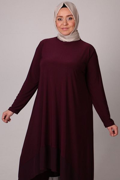 Moda Rosa 25Y37017 - بلوم - بدلة بنطلون ساندي شيفون مقاس كبير