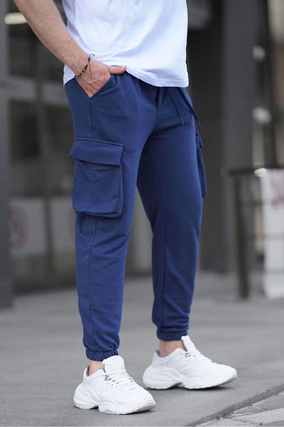 Madmext Ανδρικό αθλητικό παντελόνι τσέπης Navy Blue Elasticized Cargo 6514