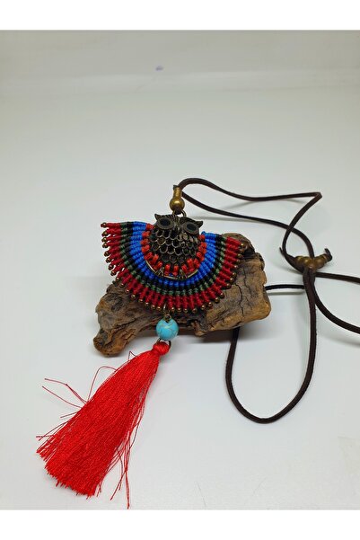 mama india alaçatı Owl Figured Tasseled Turquoise Stone Macrame Ethnic Design...