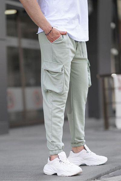 Madmext Green Green Elasticized Cargo Pocket Men's Sweatpants 6514