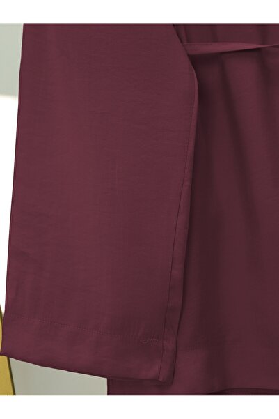 Modamorfo Stoned Collar and Tied Waist Trousers Suit - Burgundy