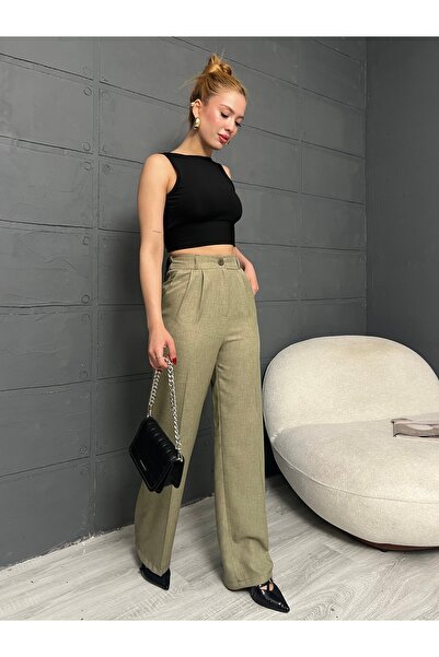 Leo Ferre Women's Pleated Detailed Linen Palazzo Trousers