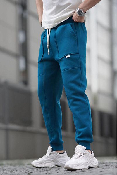 Madmext Petrol Blue Cargo Pocket Basic Sweatpants 6527