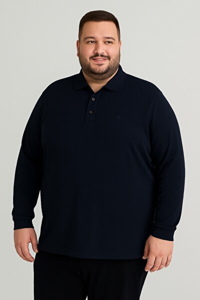 hateko Ανδρικό μπλουζάκι με μακρυμάνικο γιακά πόλο μπλε Navy Blue