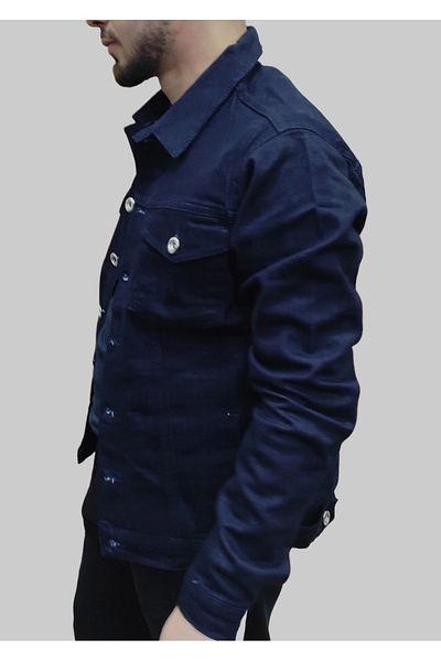 daniel milano Men's Double Pocket Lined Dark Navy Blue Denim Jacket