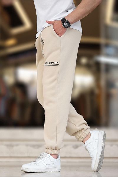 Madmext Beige Herren-Jogginghose – elastisches Bein, bedruckt 6549