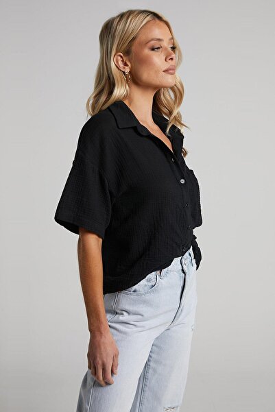 Madmext Fekete Muslin Fabric Basic női ing Mg1784