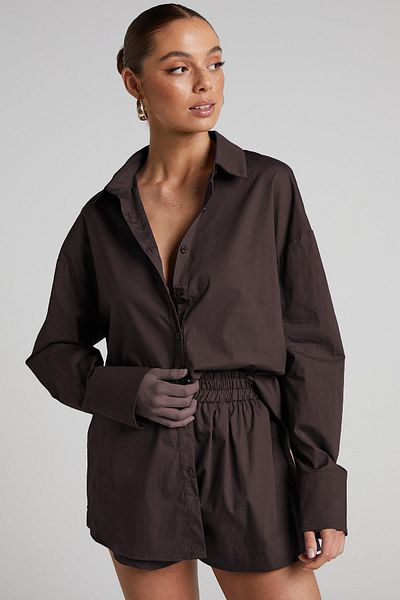 Madmext Hnědá oversize Basic dámská košile Mg1794