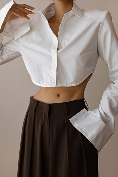 Madmext Mad Girls Beyaz Kısa Gömlek Mg1382