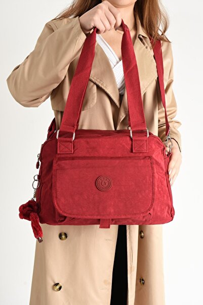 DUOMİNO Duomino Clinker Multi-Pocket Water Resistant Red Crinkle Shoulder Bag / Shoulder Bag