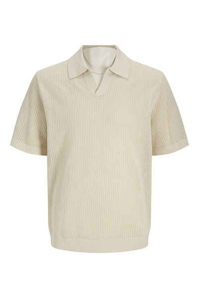 Jack & Jones Ανδρικό μπεζ Jprbluoliver Knit Split Neck T-shirt 12275521-Almondmil